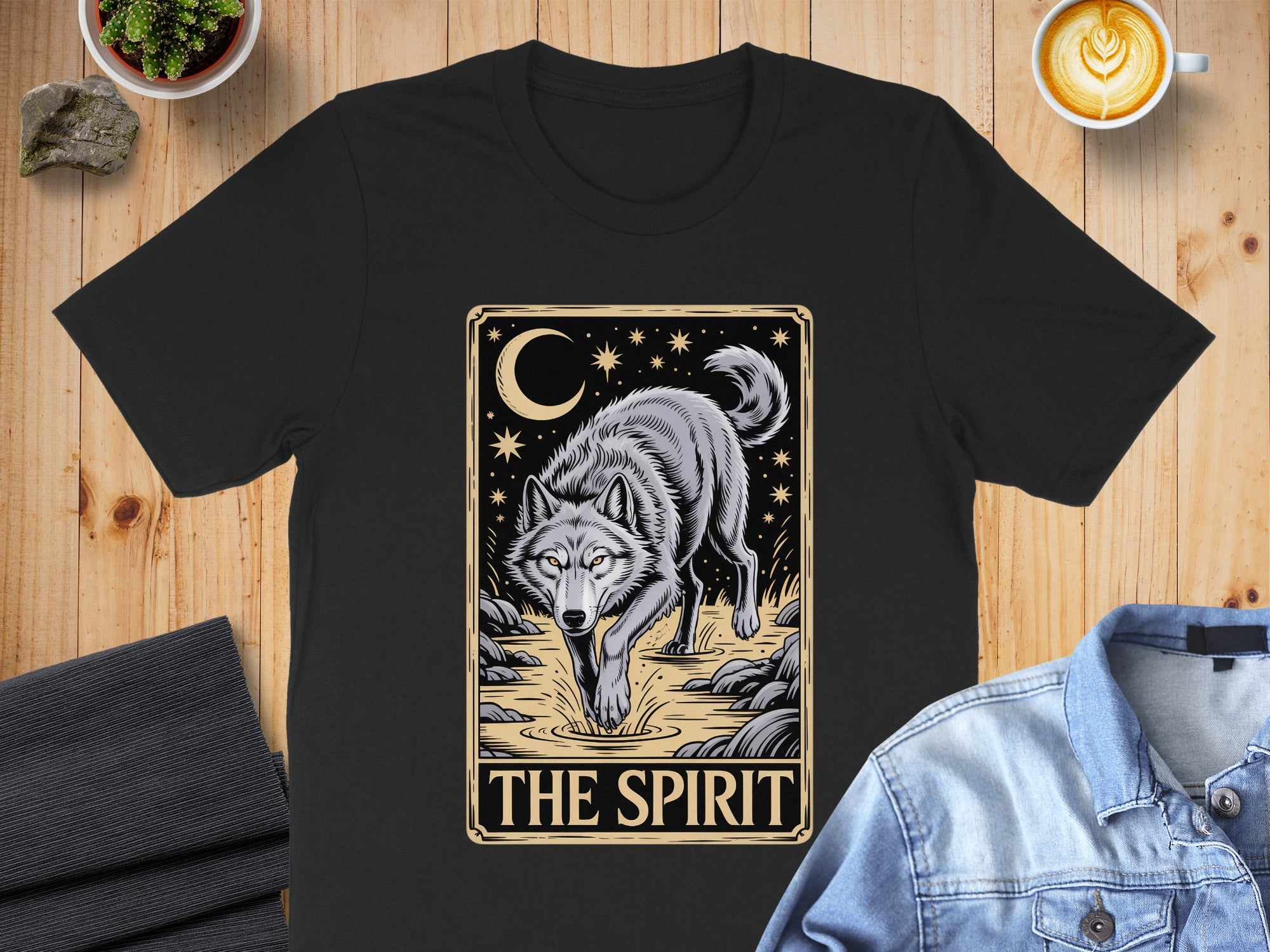 The Spirit Wolf Night Sky Illustration T-shirt
