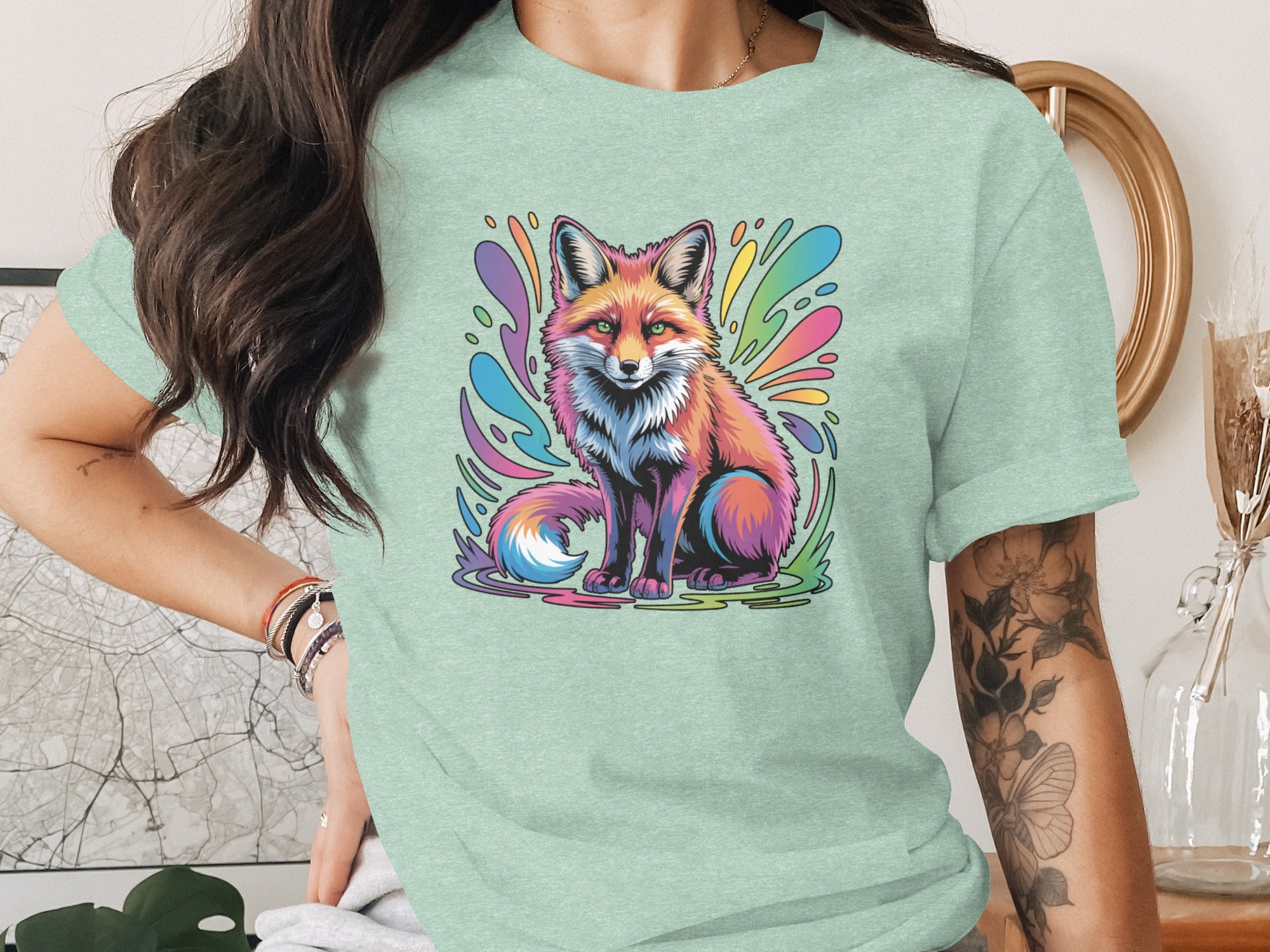 Vibrant Colorful Fox Graphic Tee-Shirt Design