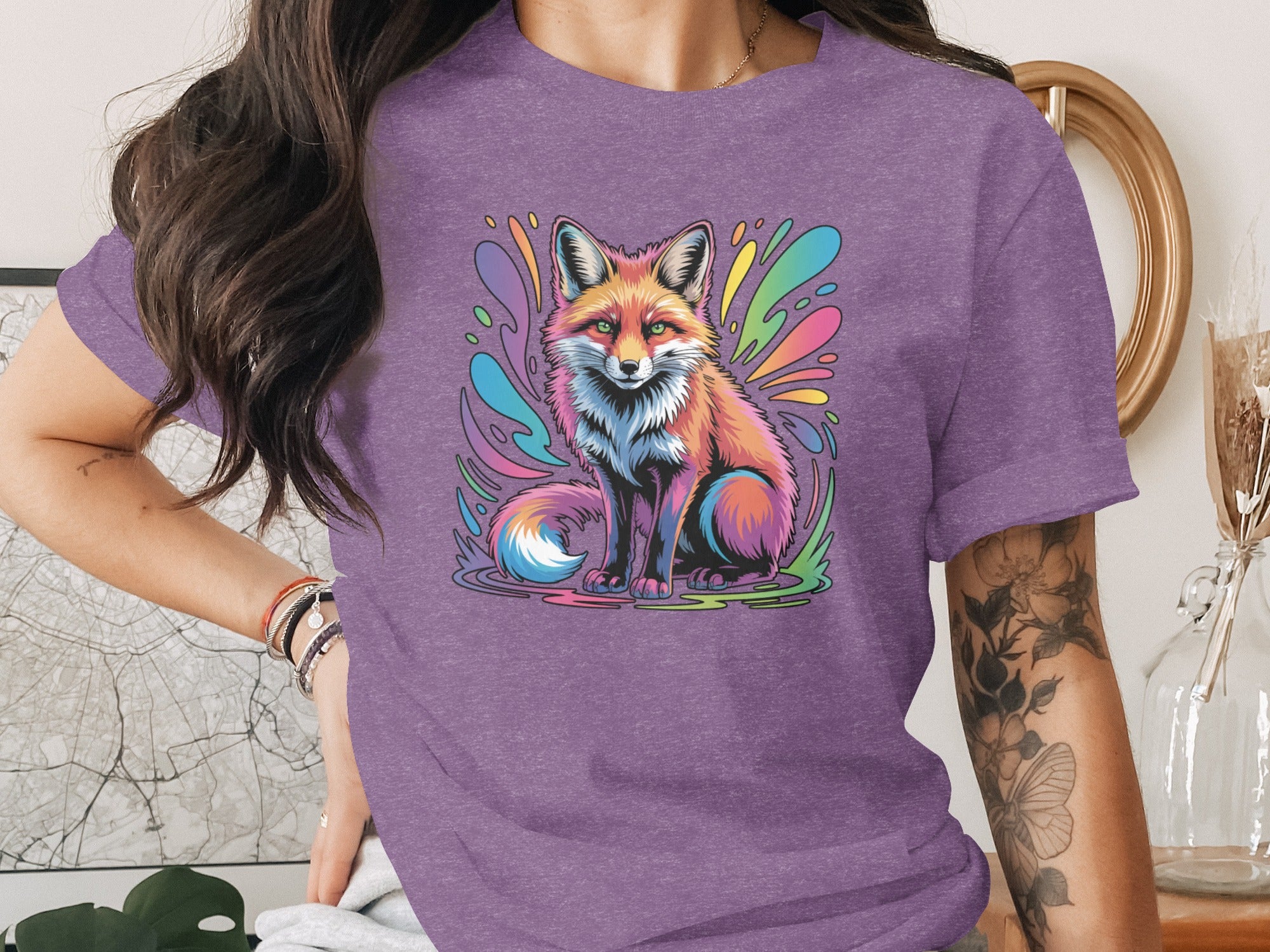 Vivid Colorful Fox Artistic Design Graphic T-shirt