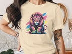 Vibrant Colorful Lion Graphic Printed T-Shirt for Sale