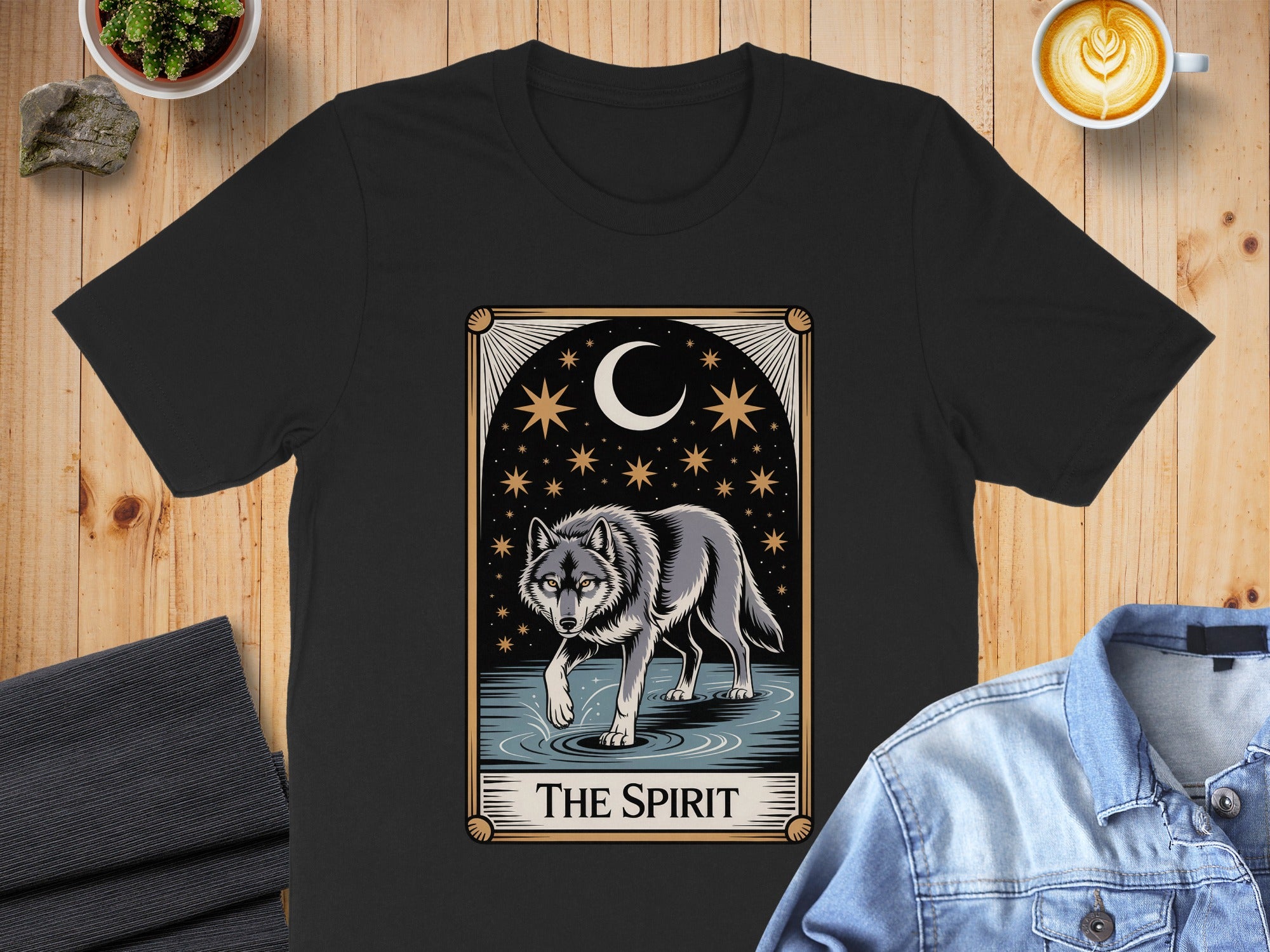 The Spirit Wolf Moon and Stars Graphic T-Shirt