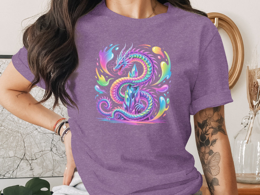 Colorful Neon Dragon Print Unisex Casual T-Shirt