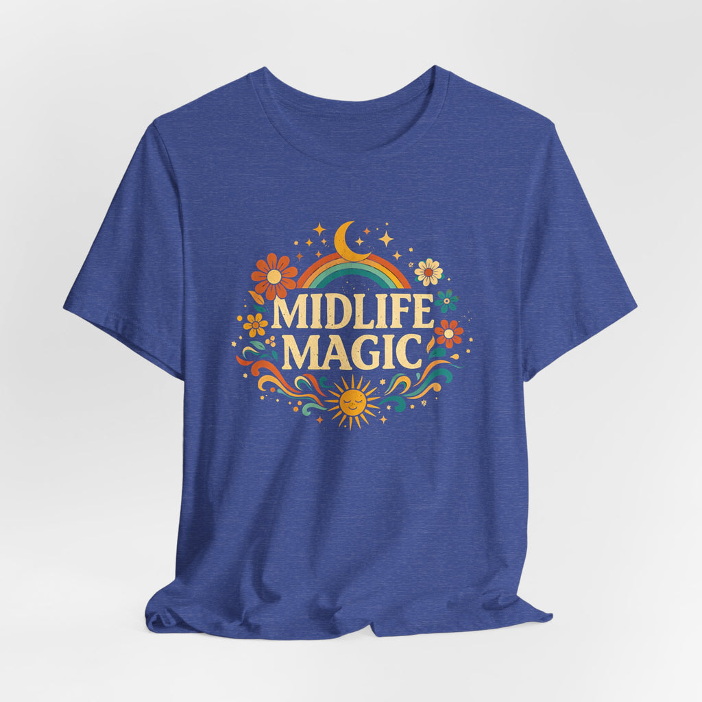 Midlife Magic Hippie Vibe T-Shirt — Retro Boho Tee for Women Celebrating Midlife - WrinkledHippie