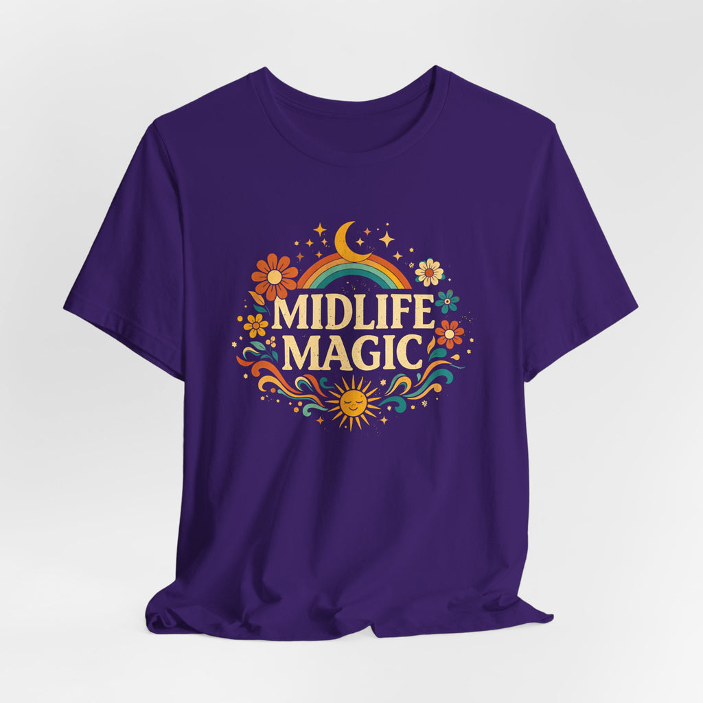 Midlife Magic Hippie Vibe T-Shirt — Retro Boho Tee for Women Celebrating Midlife - WrinkledHippie