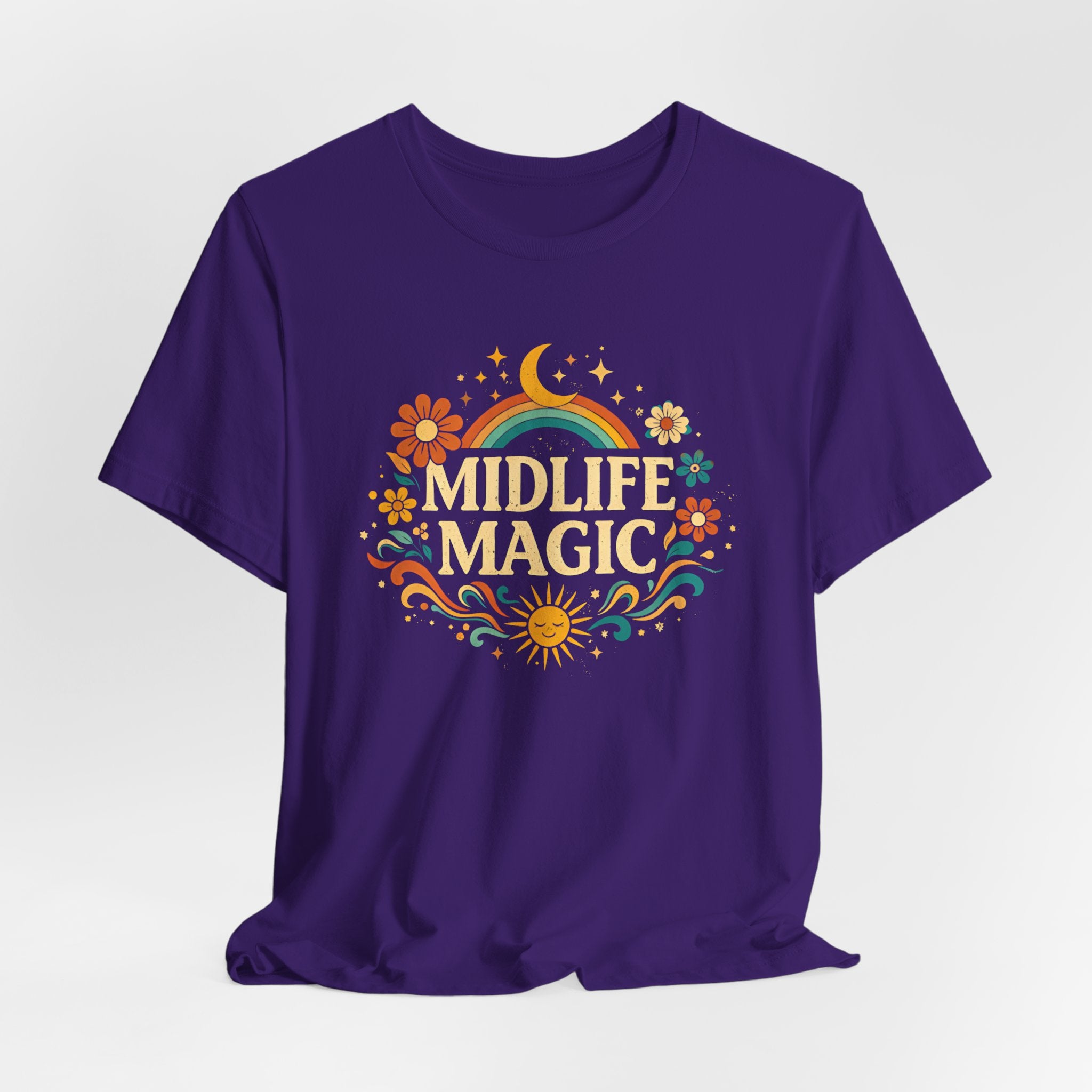 Midlife Magic Hippie Vibe T-Shirt — Retro Boho Tee for Women Celebrating Midlife