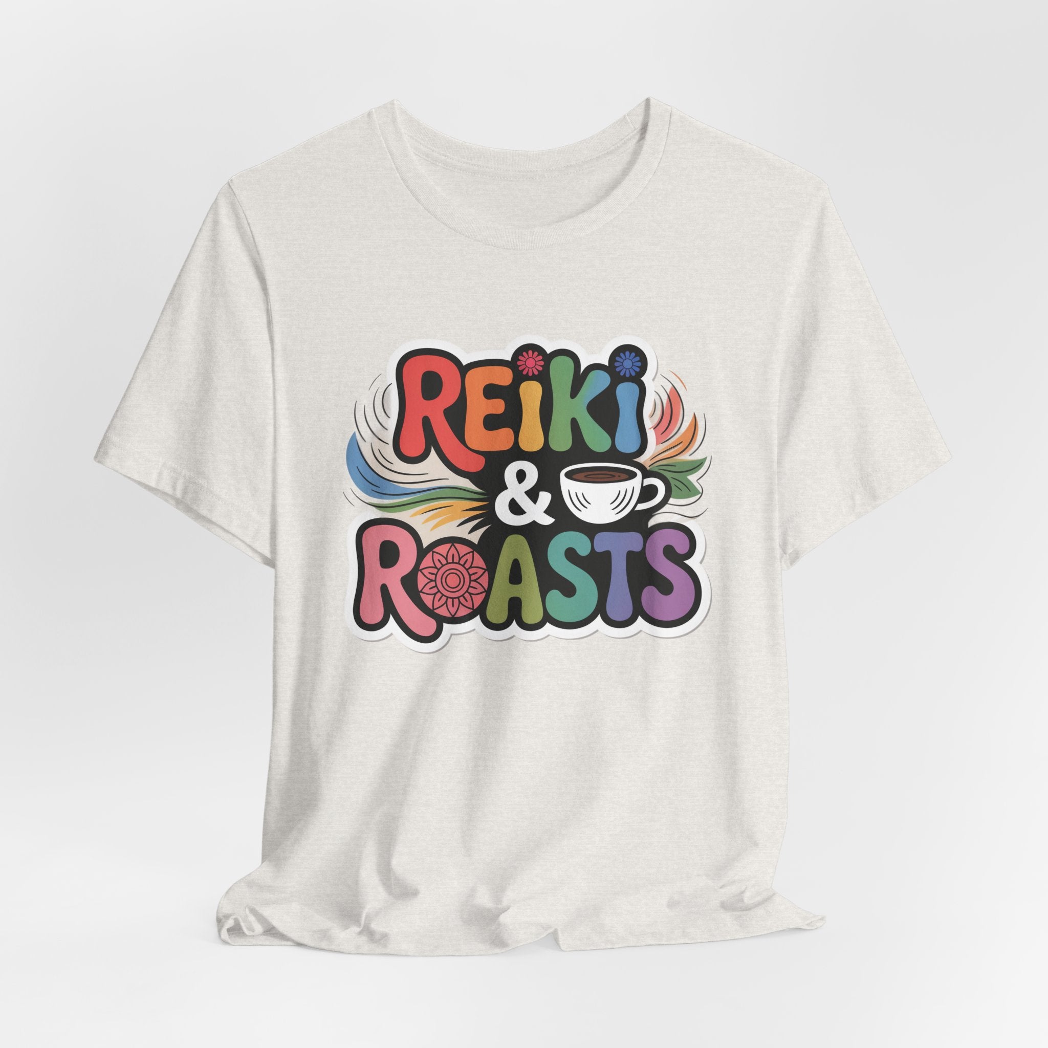 Reiki & Roasts Coffee Tee — Chakra Spiritual Coffee Lover T‑Shirt