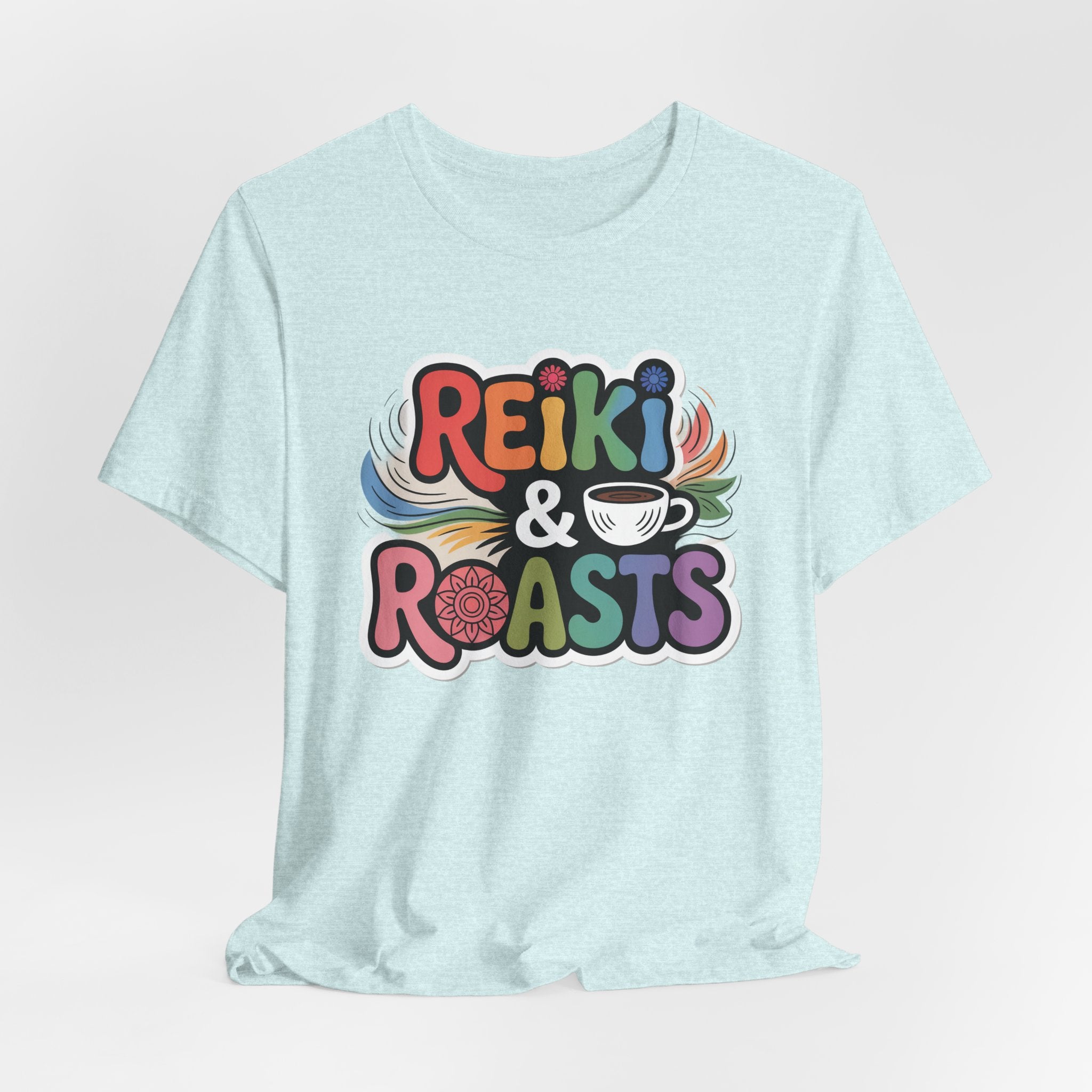 Reiki & Roasts Coffee Tee — Chakra Spiritual Coffee Lover T‑Shirt
