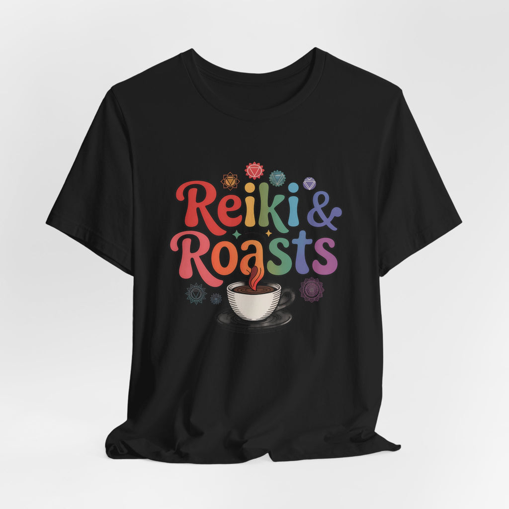 Reiki & Roasts Coffee Tee — Spiritual Coffee Lover T‑Shirt - WrinkledHippie
