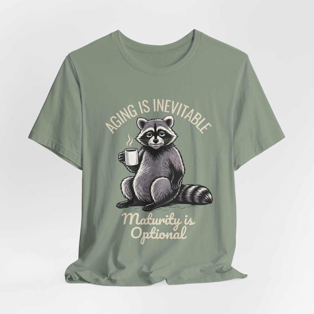 Midlife Is Optional Funny Raccoon Drinking Coffee T-Shirt - WrinkledHippie