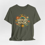 Midlife Magic Hippie Vibe T-Shirt — Retro Boho Tee for Women Celebrating Midlife - WrinkledHippie