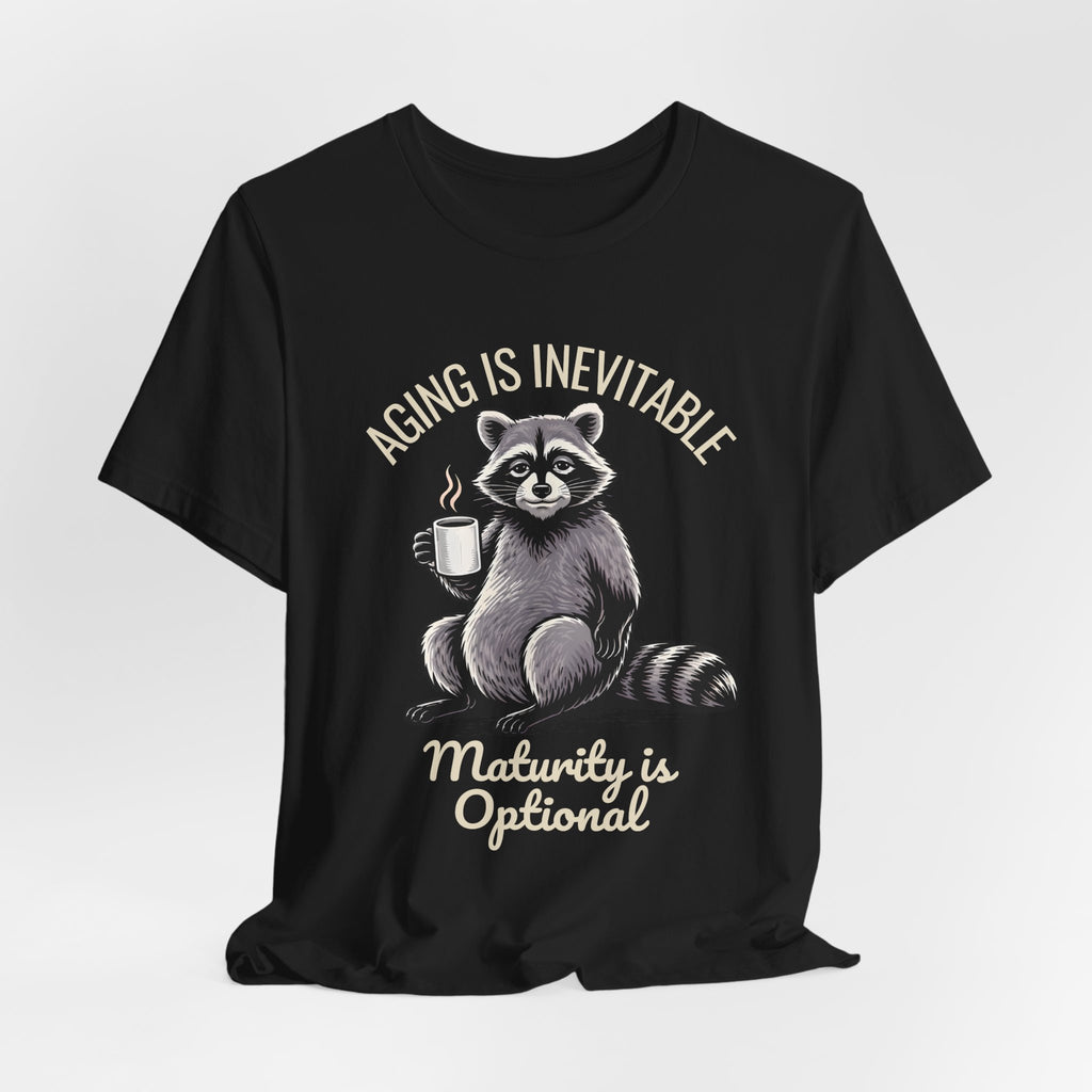Midlife Is Optional Funny Raccoon Drinking Coffee T-Shirt - WrinkledHippie