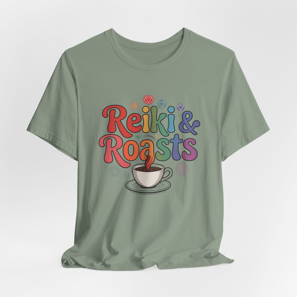 Reiki & Roasts Coffee Tee — Spiritual Coffee Lover T‑Shirt - WrinkledHippie