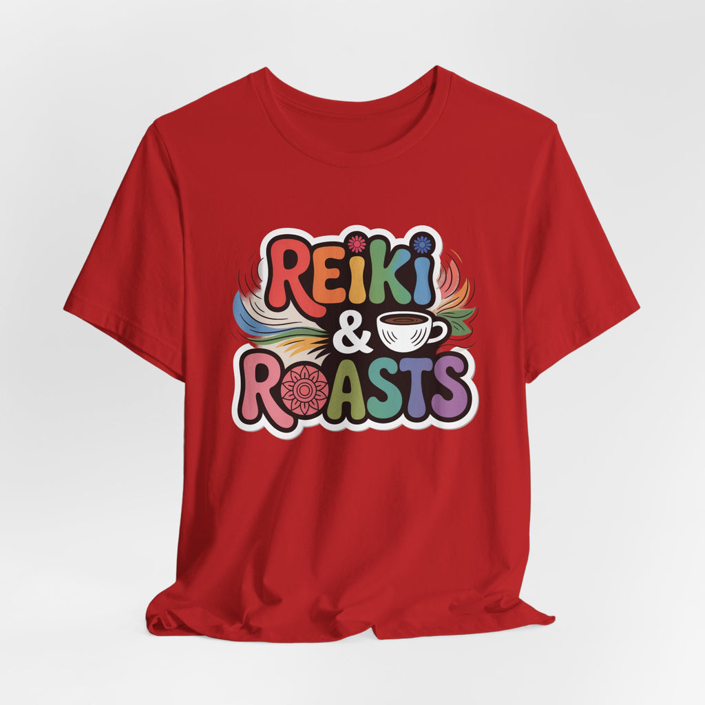 Reiki & Roasts Coffee Tee — Chakra Spiritual Coffee Lover T‑Shirt - WrinkledHippie