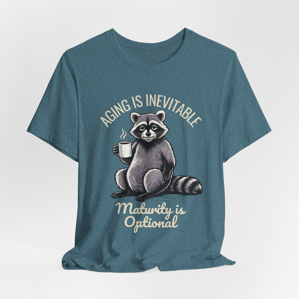 Midlife Is Optional Funny Raccoon Drinking Coffee T-Shirt - WrinkledHippie