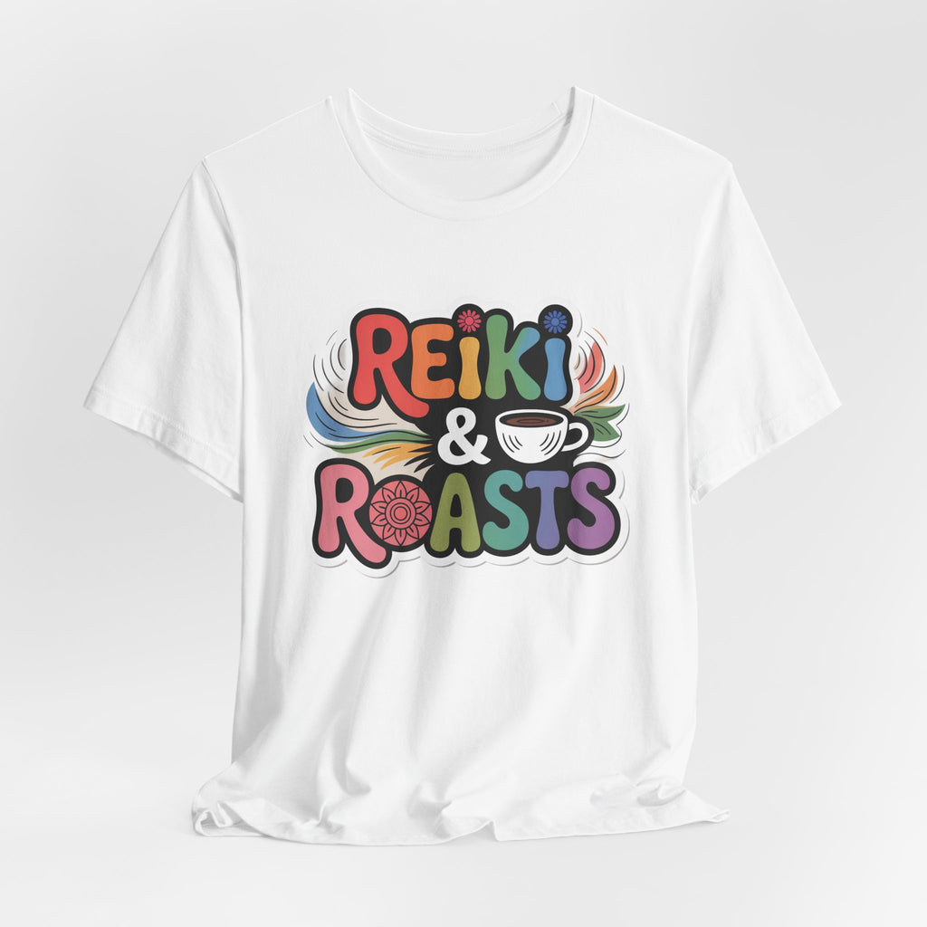 Reiki & Roasts Coffee Tee — Chakra Spiritual Coffee Lover T‑Shirt - WrinkledHippie