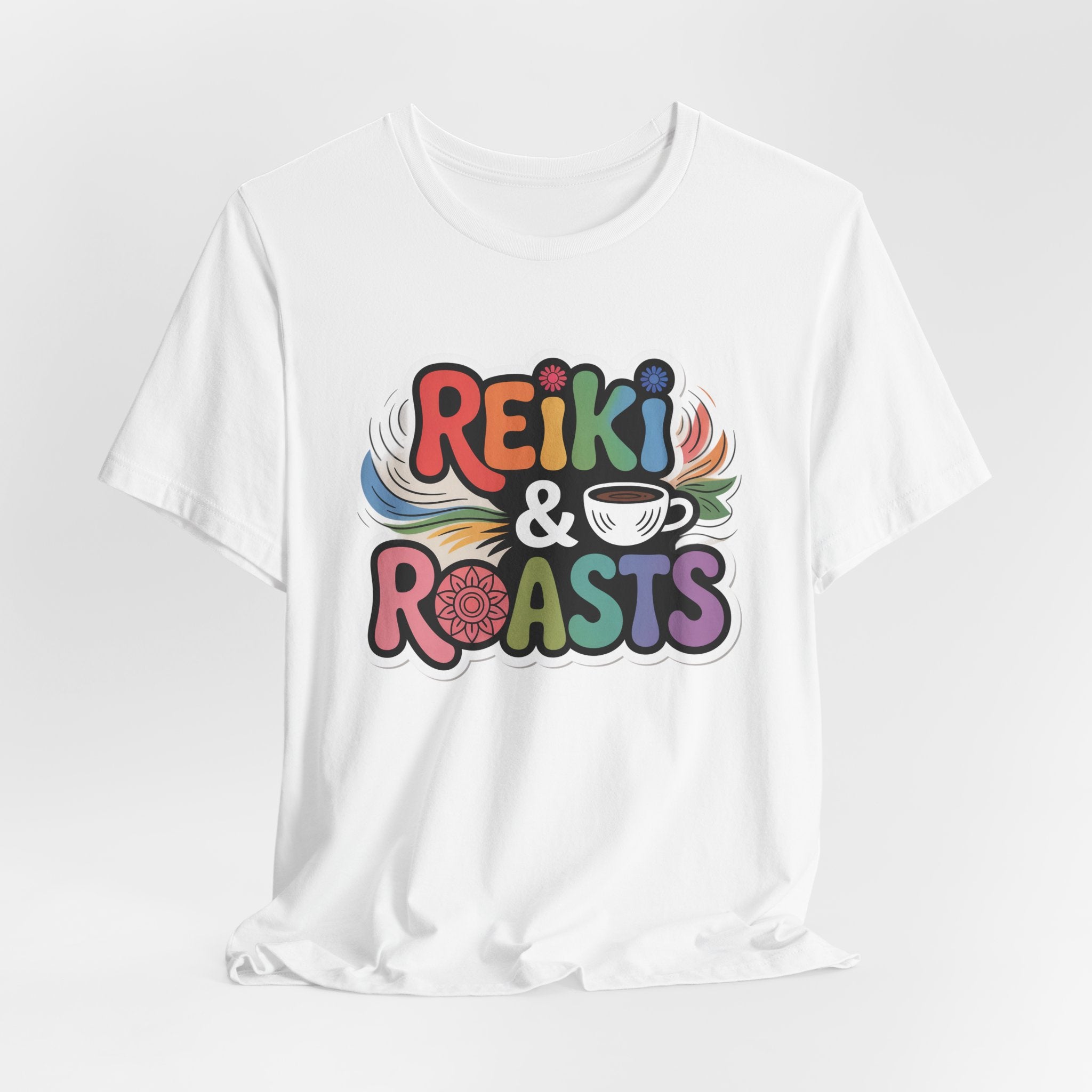 Reiki & Roasts Coffee Tee — Chakra Spiritual Coffee Lover T‑Shirt