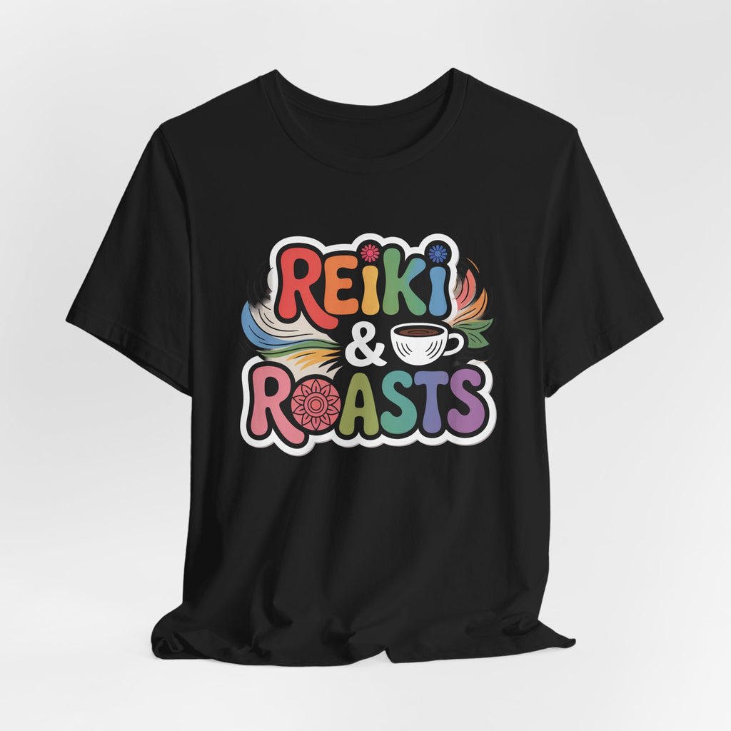 Reiki & Roasts Coffee Tee — Chakra Spiritual Coffee Lover T‑Shirt - WrinkledHippie