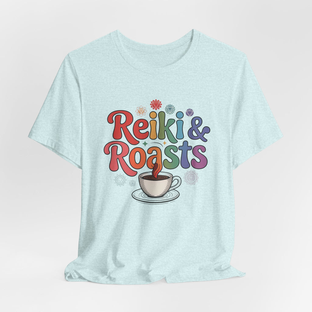 Reiki & Roasts Coffee Tee — Spiritual Coffee Lover T‑Shirt - WrinkledHippie