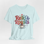 Reiki & Roasts Coffee Tee — Spiritual Coffee Lover T‑Shirt - WrinkledHippie