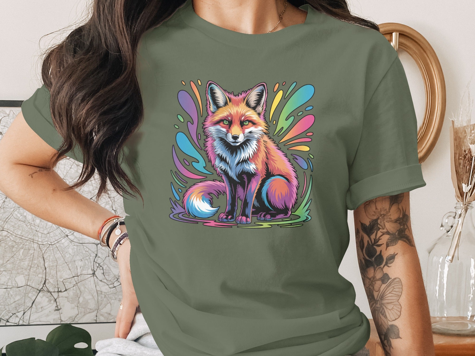 Colorful Fox Graphic Tee Shirt Nature Inspired Apparel