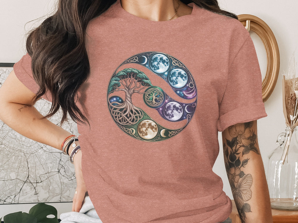 Celestial Moon Phases and Tree of Life Design T-Shirt