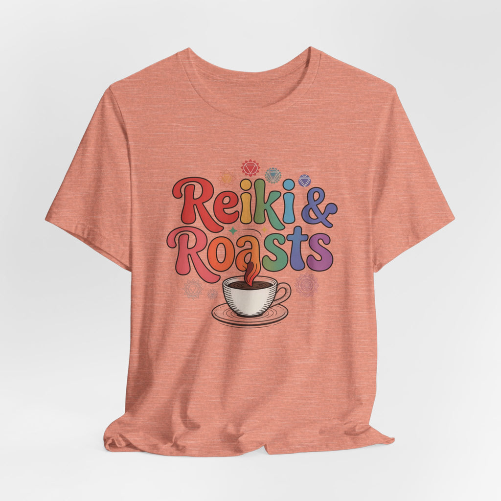 Reiki & Roasts Coffee Tee — Spiritual Coffee Lover T‑Shirt - WrinkledHippie