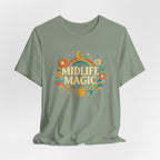 Midlife Magic Hippie Vibe T-Shirt — Retro Boho Tee for Women Celebrating Midlife - WrinkledHippie