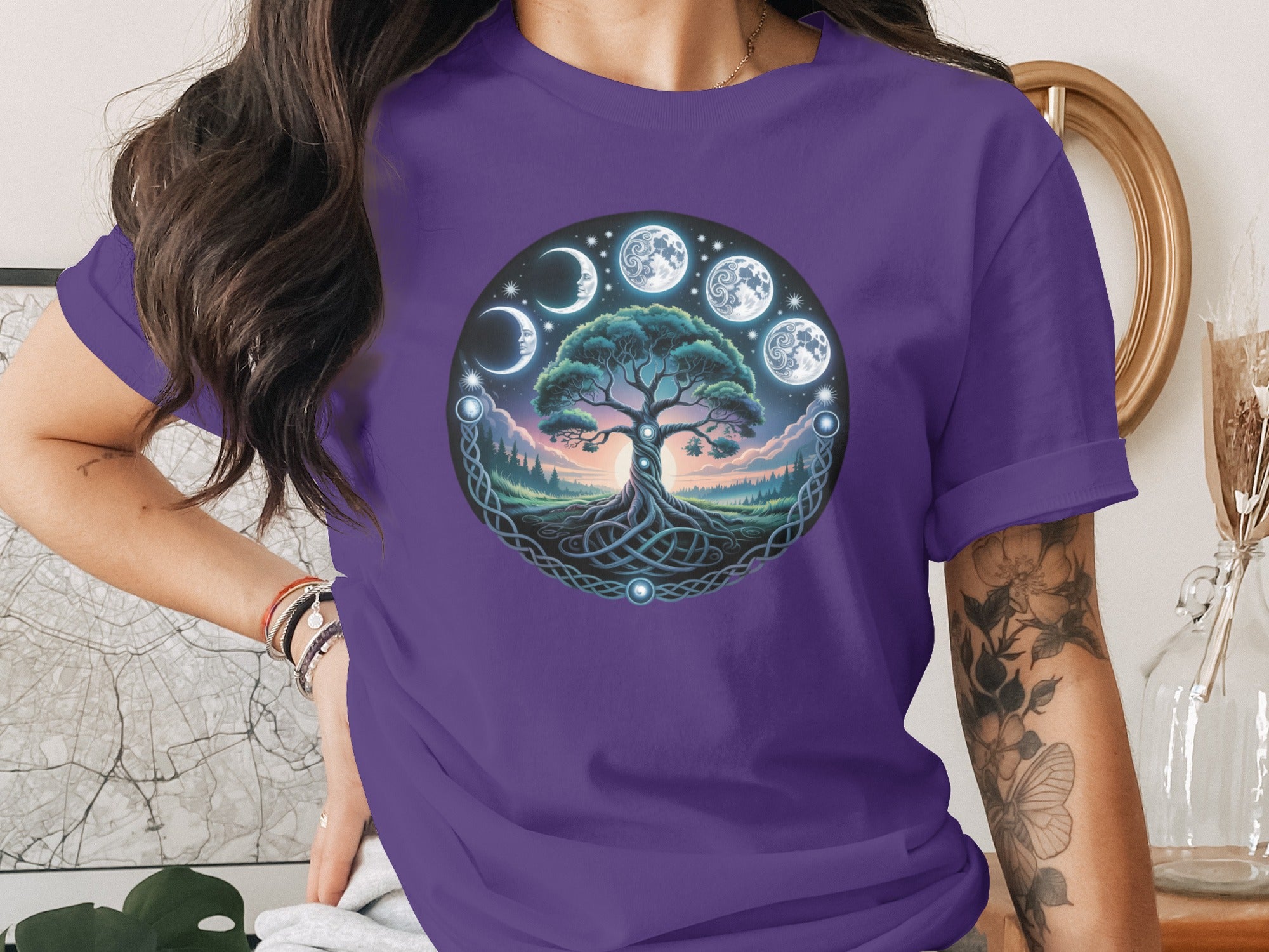 Mystical Tree of Life with Moon Phases Shirt Design