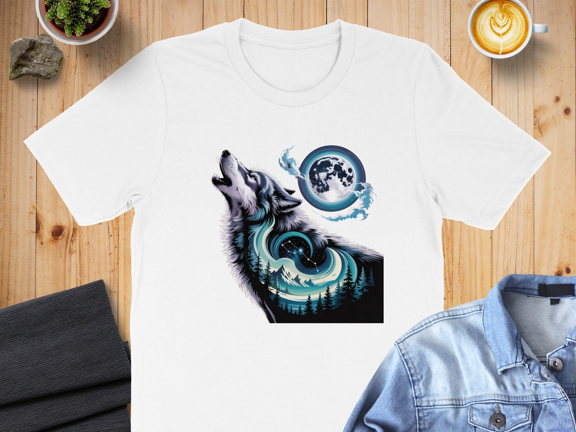 Howling Wolf Under Moon Graphic White T-shirt