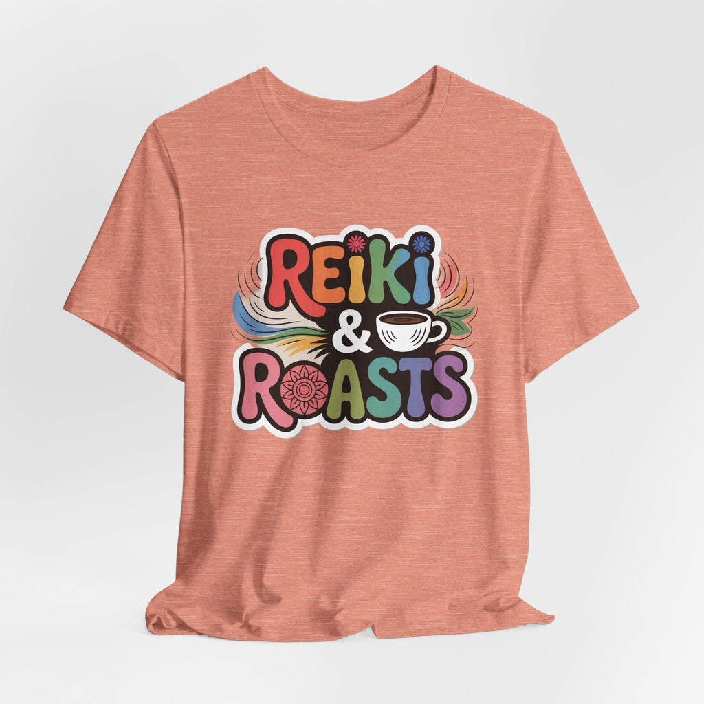 Reiki & Roasts Coffee Tee — Chakra Spiritual Coffee Lover T‑Shirt - WrinkledHippie
