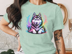 Colorful Husky Graphic Printed T-shirt for Pet Lovers
