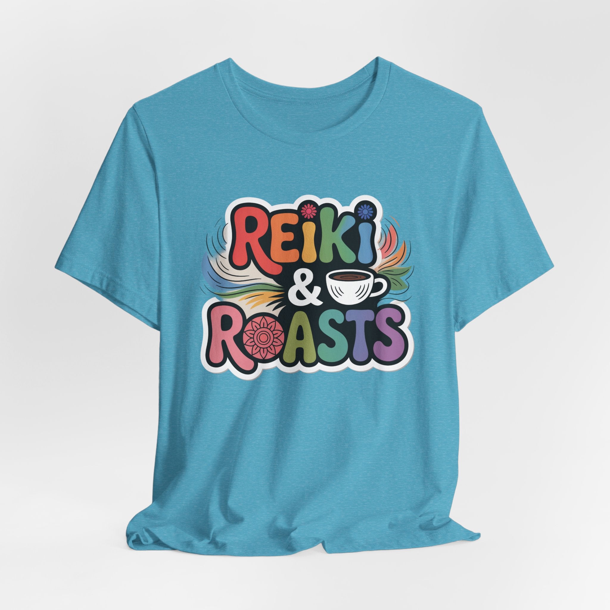 Reiki & Roasts Coffee Tee — Chakra Spiritual Coffee Lover T‑Shirt