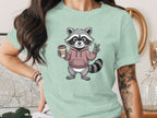 Adorable Raccoon with Coffee Graphic T-Shirt