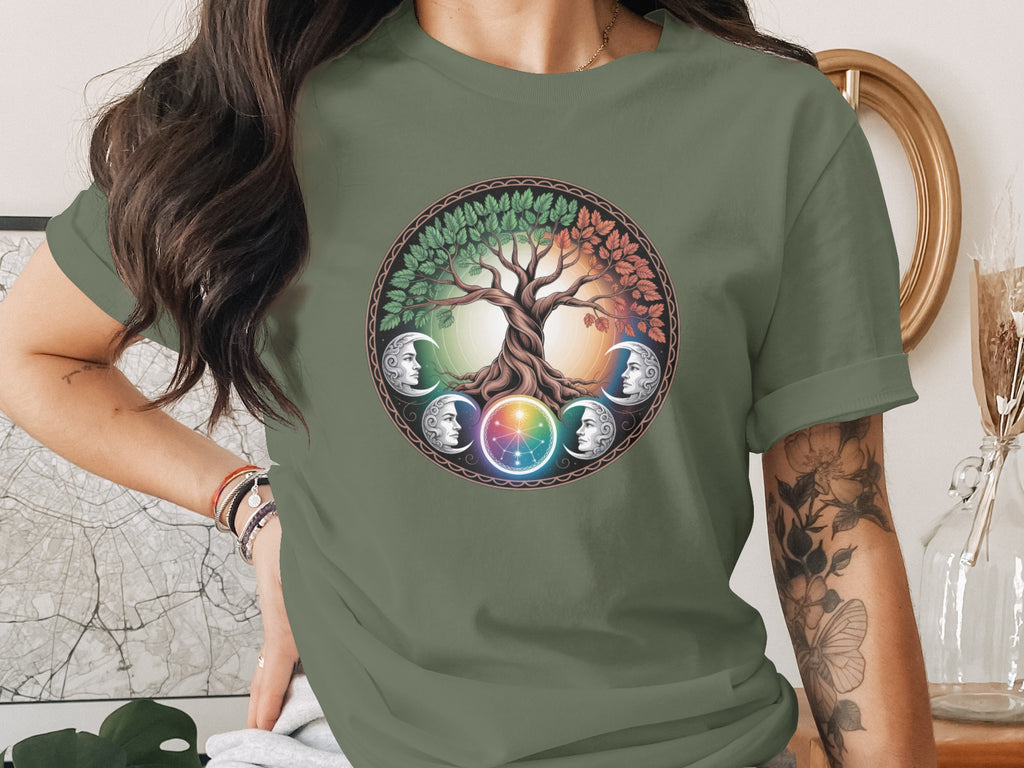 Colorful Enchanted Tree and Moon Phases Design Shirt