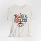 Reiki & Roasts Coffee Tee — Spiritual Coffee Lover T‑Shirt - WrinkledHippie