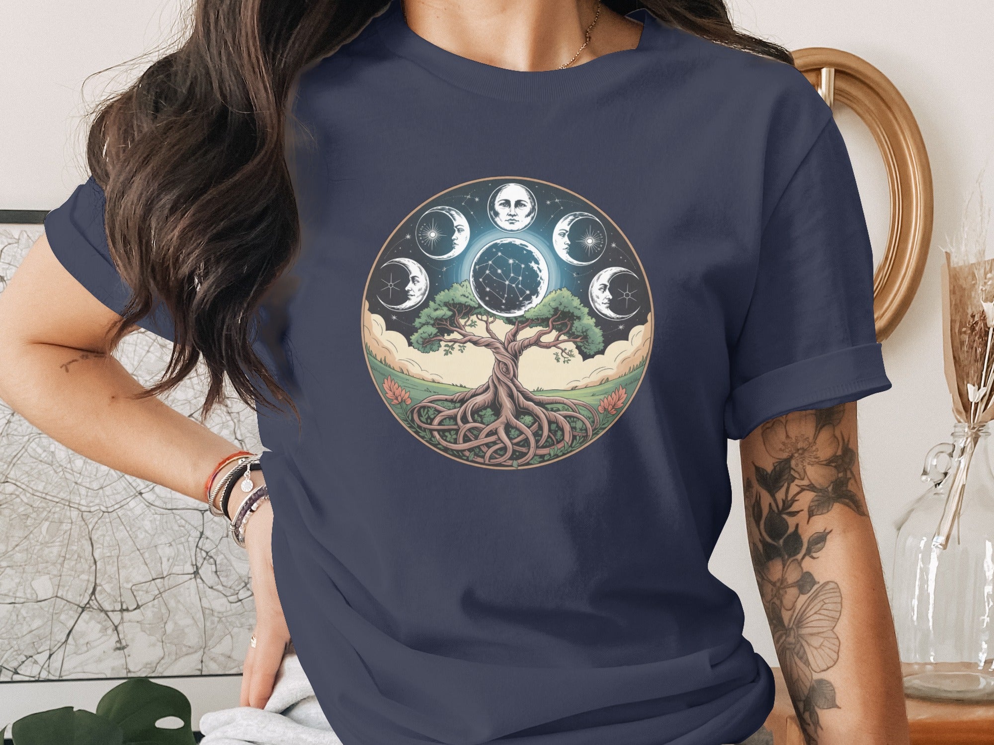 Moon Phases and Tree of Life Graphic T-shirt