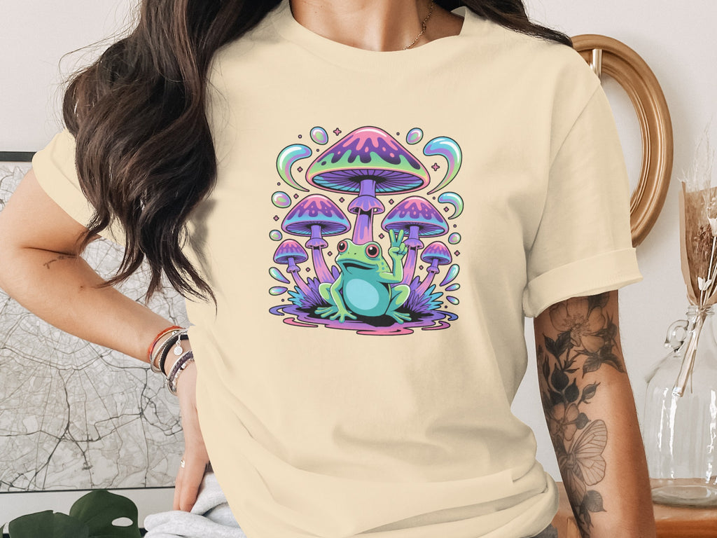 Psychedelic Frog Among Mushrooms Graphic Tee