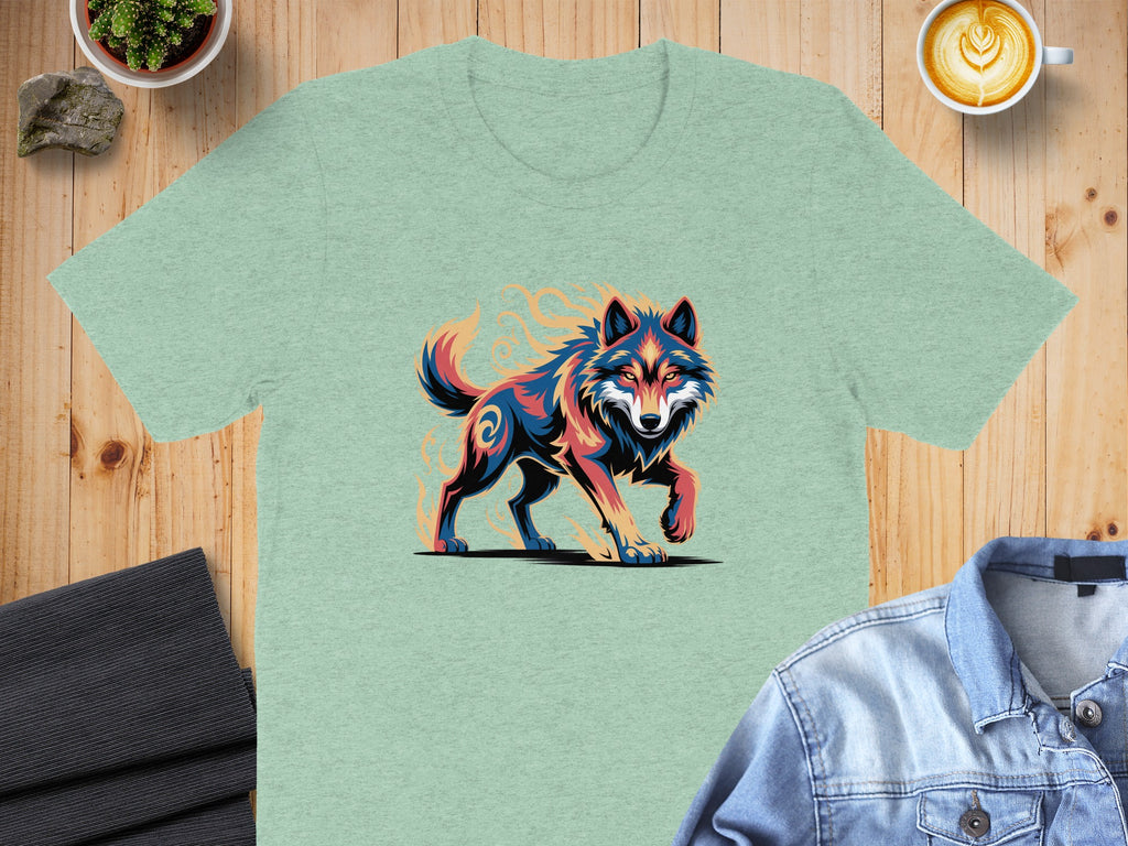Lively Vibrant Colorful Wolf Graphic Tee Shirt Product