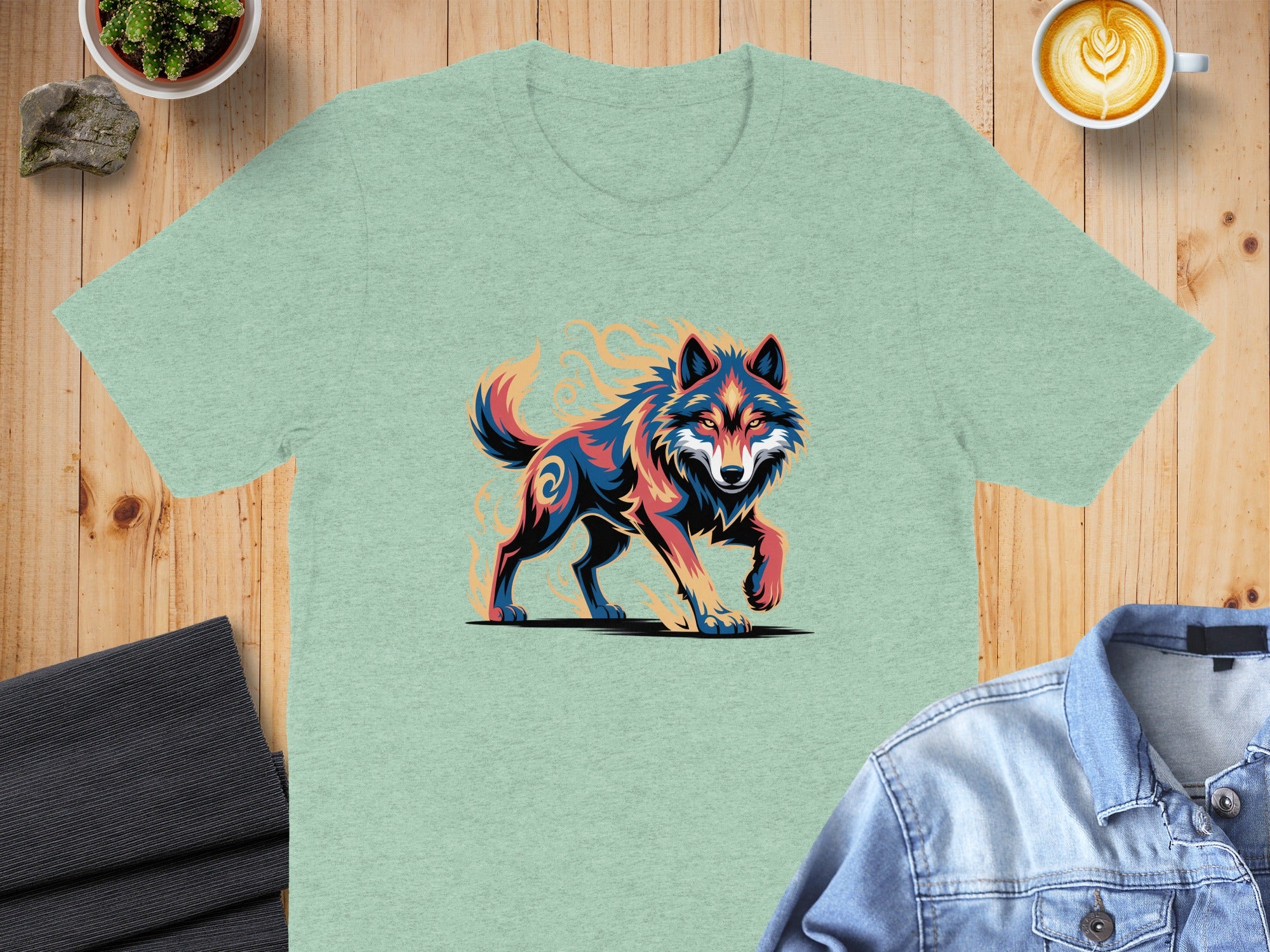 Lively Vibrant Colorful Wolf Graphic Tee Shirt Product