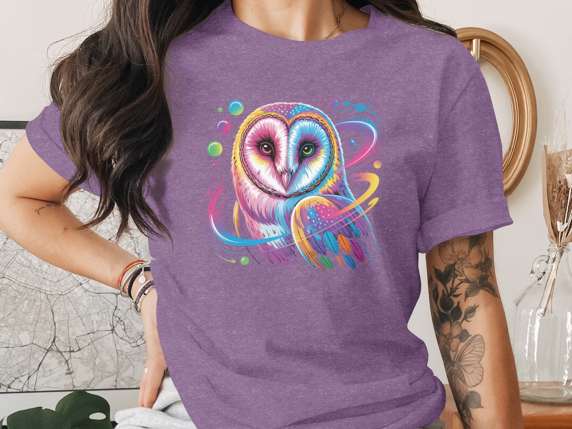 Majestic Colorful Owl Design Graphic Print T-shirt