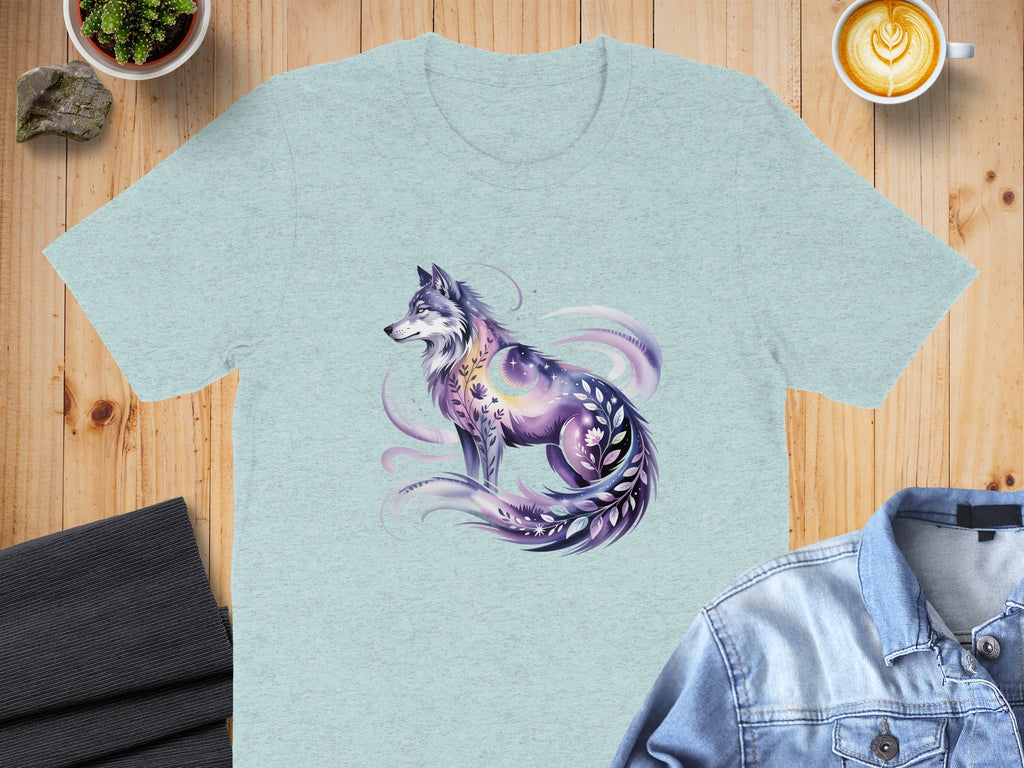 Mystical Wolf Design with Floral Elements T-Shirt