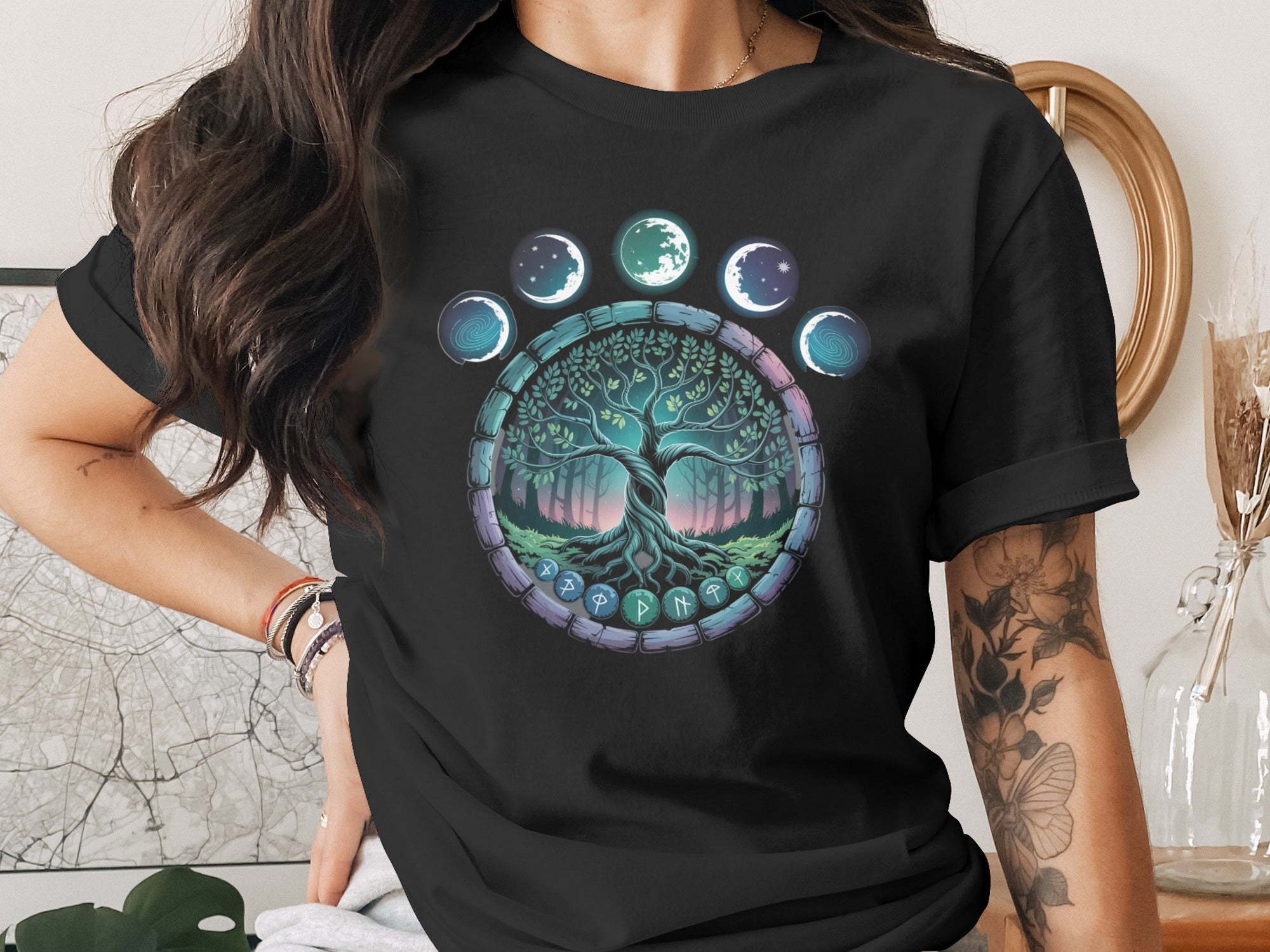 Mystical Tree and Lunar Phases Artistic Tee