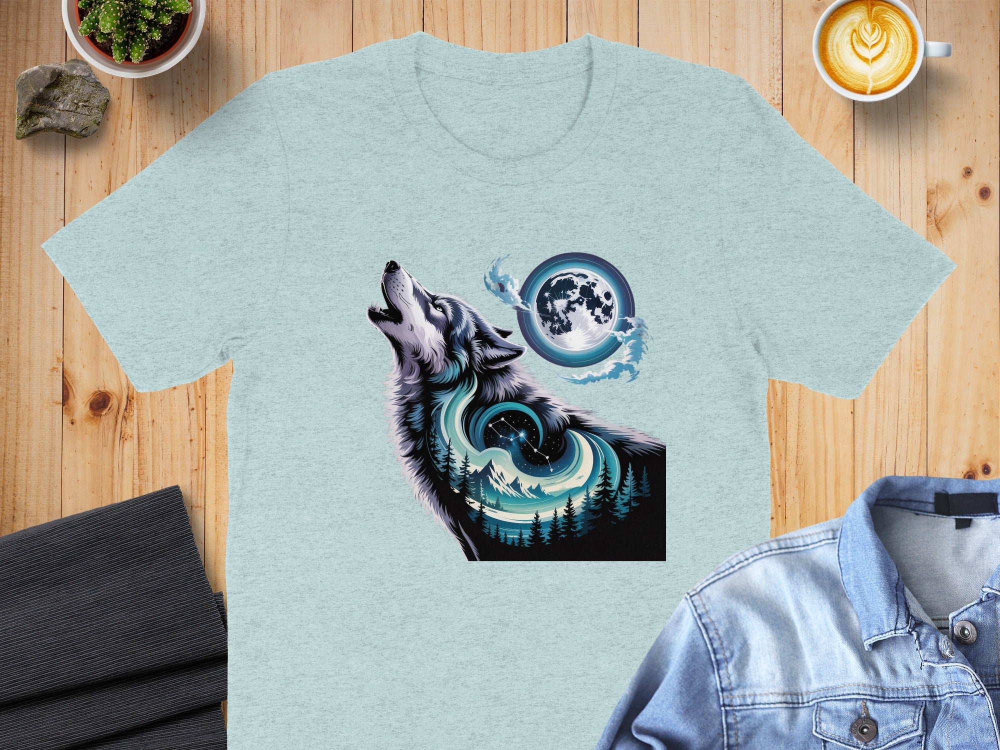 Howling Wolf Moonlight Forest Graphic T-Shirt