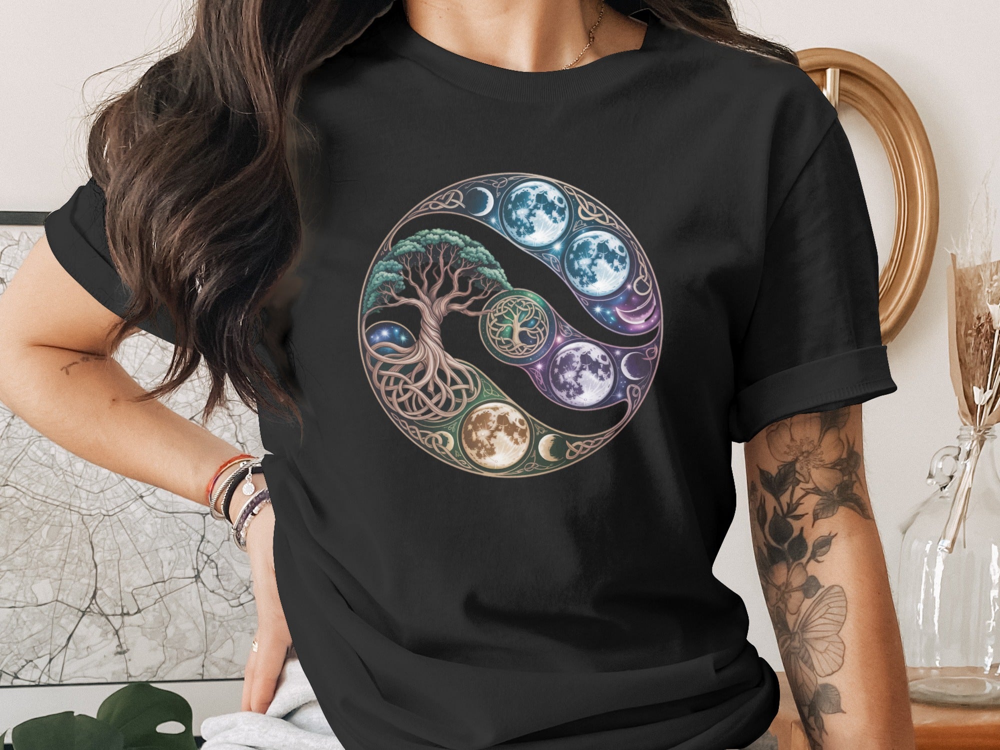 Moon Phases and Tree of Life Design T-Shirt