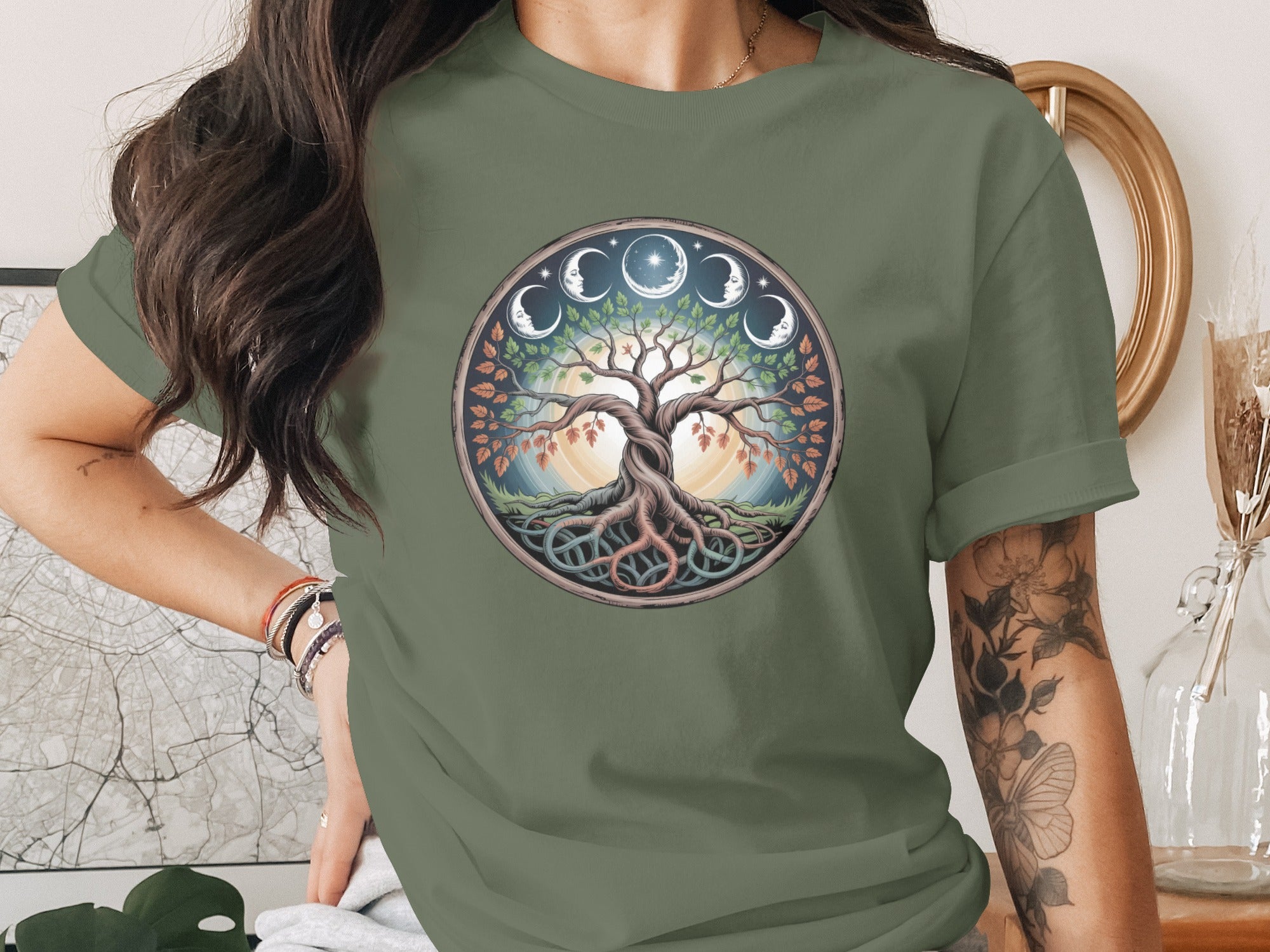 Moon Phases and Tree of Life Graphic T-Shirt