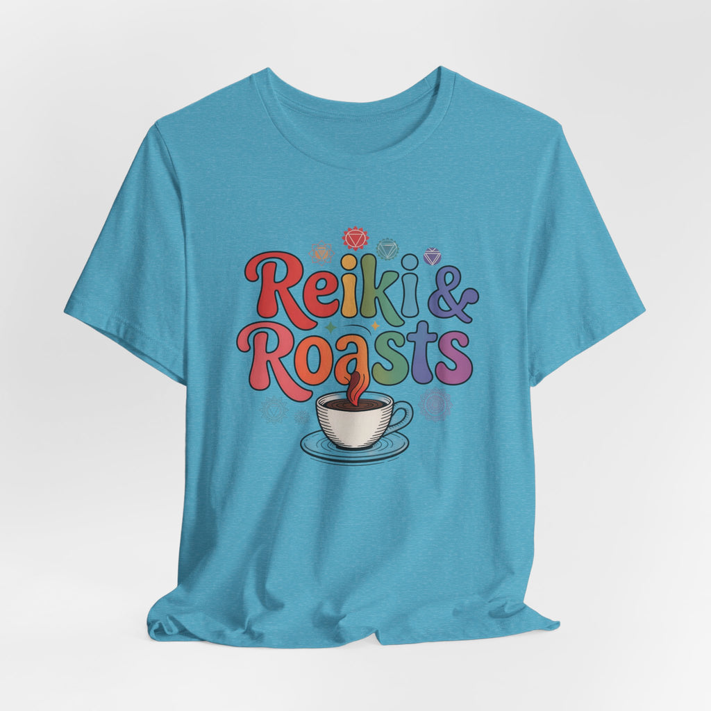 Reiki & Roasts Coffee Tee — Spiritual Coffee Lover T‑Shirt - WrinkledHippie
