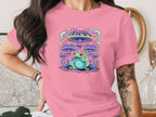 Vibrant Frog and Mushroom Graphic Pink T-shirt