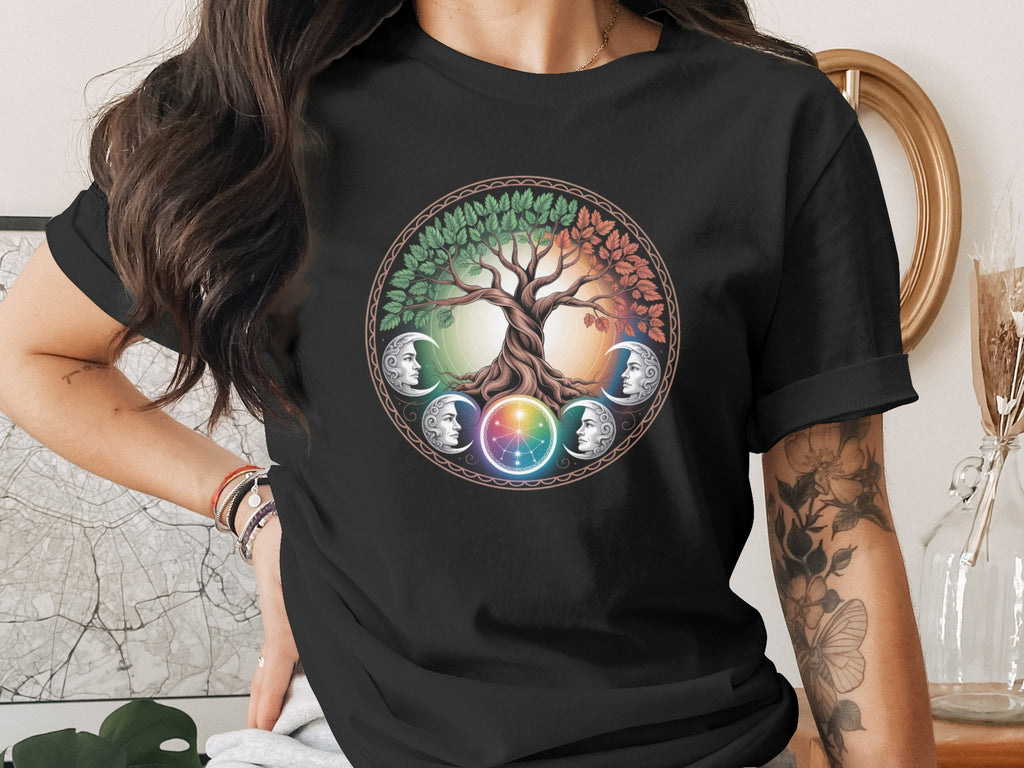 Tree of Life and Moon Phases Artistic Design Shirt