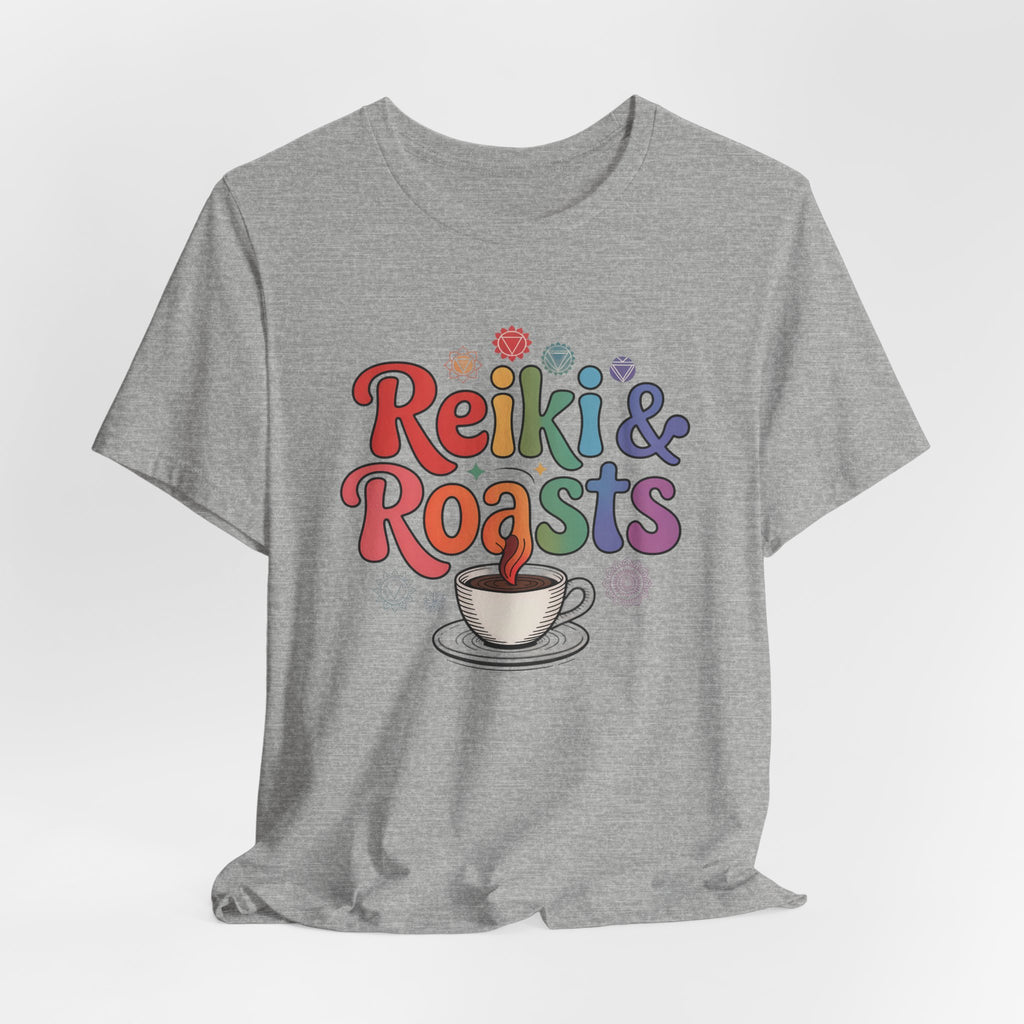 Reiki & Roasts Coffee Tee — Spiritual Coffee Lover T‑Shirt - WrinkledHippie