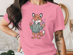Cute Fox Drinking Coffee Peace Sign Graphic Shirt